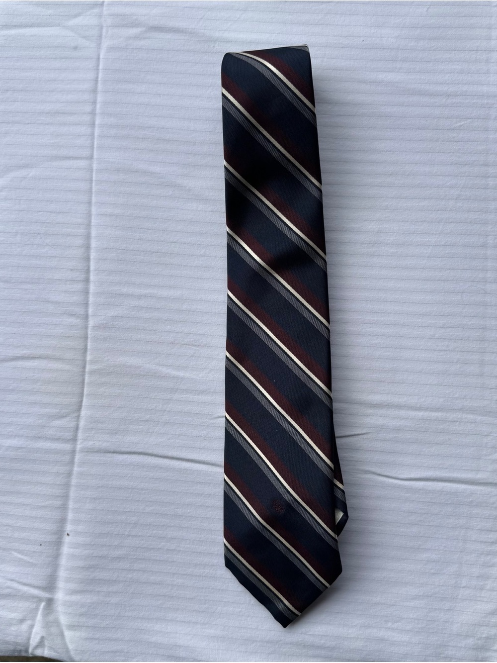 Christian Dior Men's Navy and Burgundy Striped Silk Tie